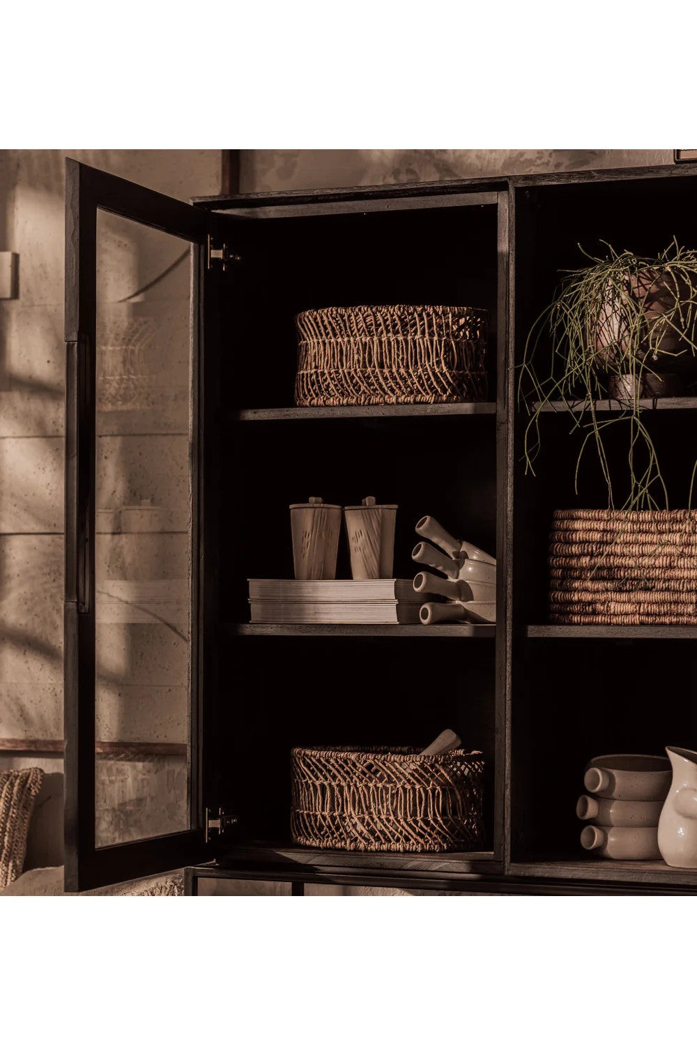 Black Wooden Cabinet With Glass Door | dBodhi Karma