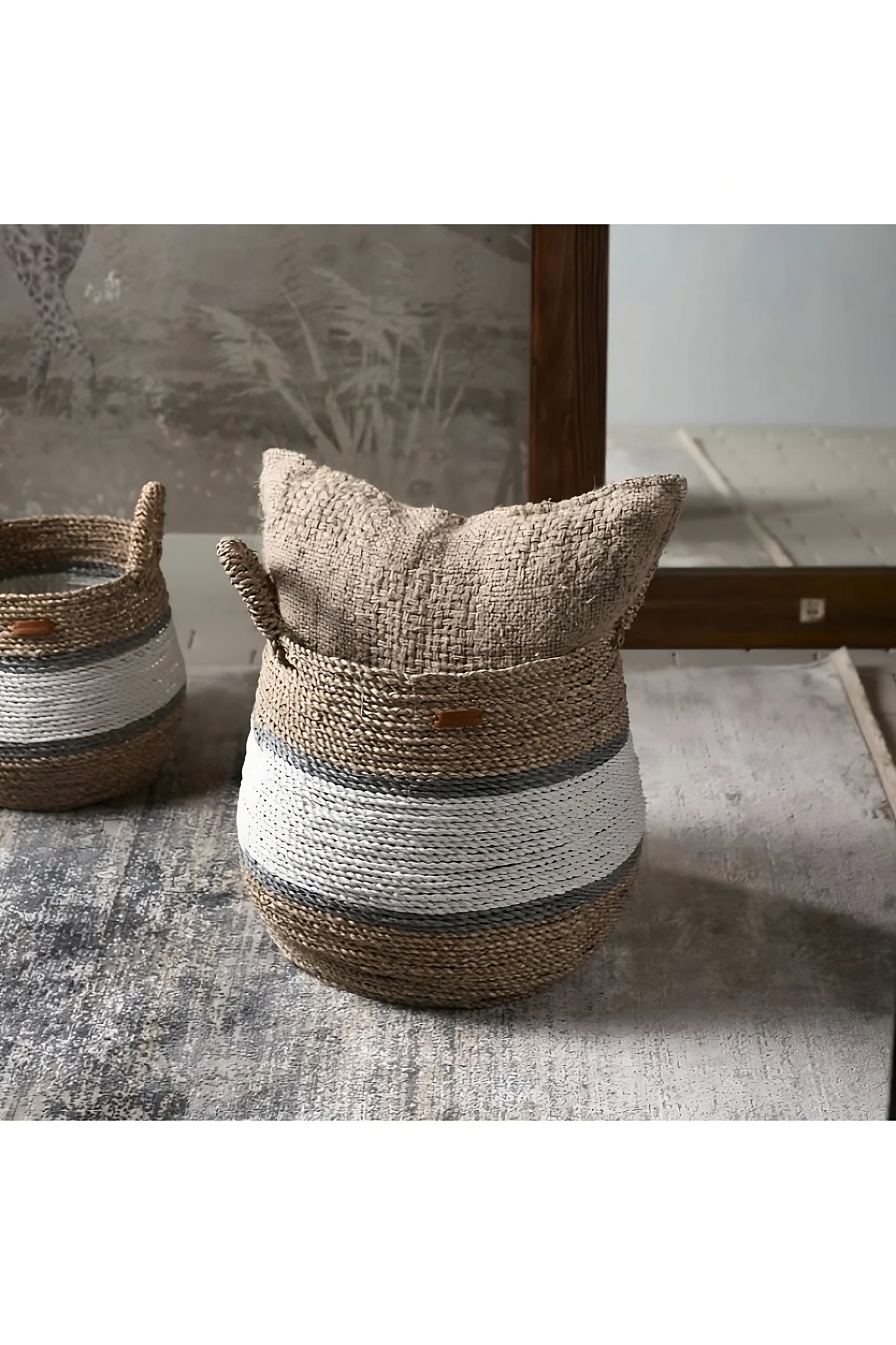 Hand-painted Seagrass Basket L | Rivièra Maison Ocean Breeze