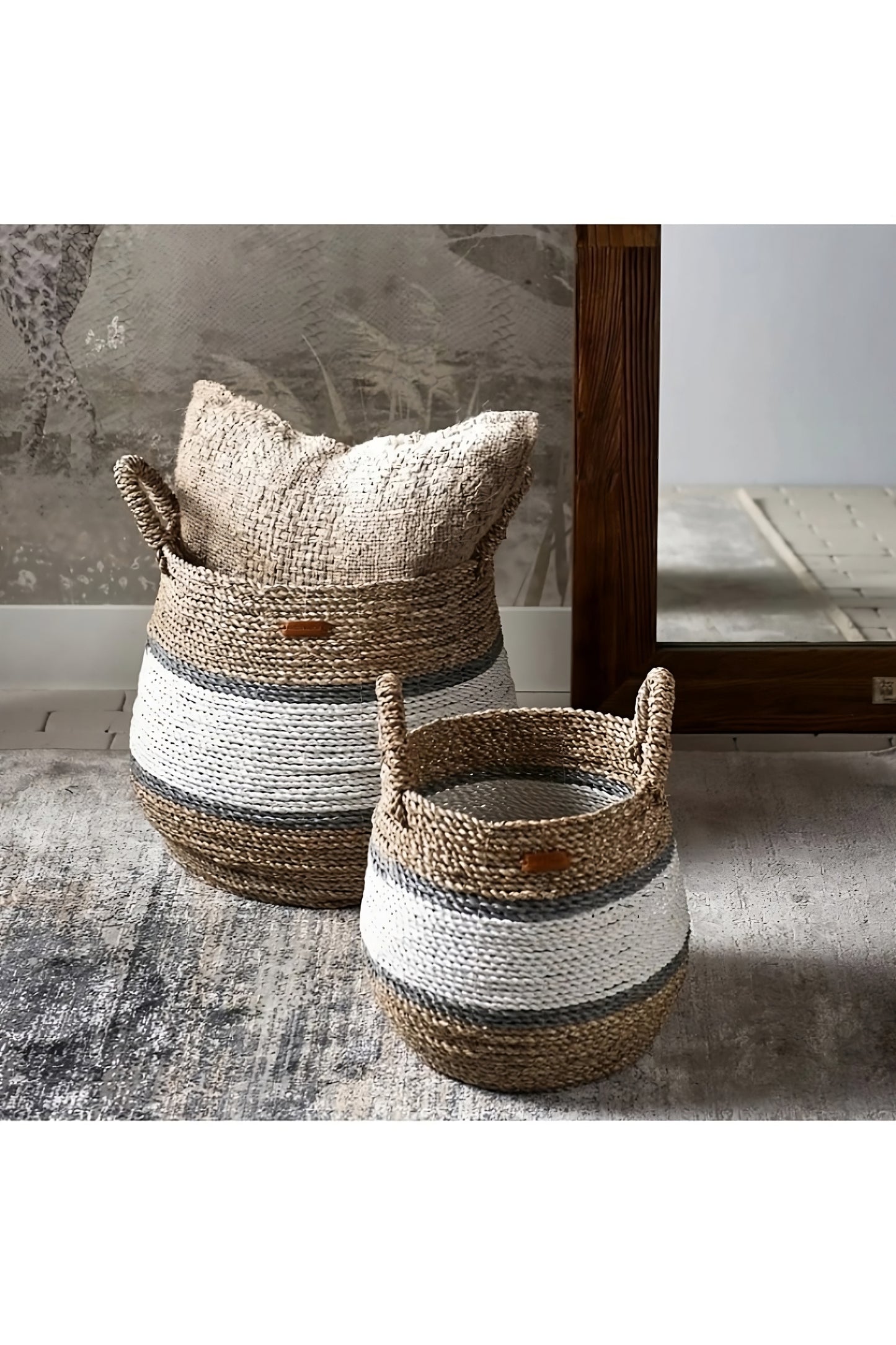 Hand-painted Seagrass Basket Set (2) | Rivièra Maison Ocean Breeze