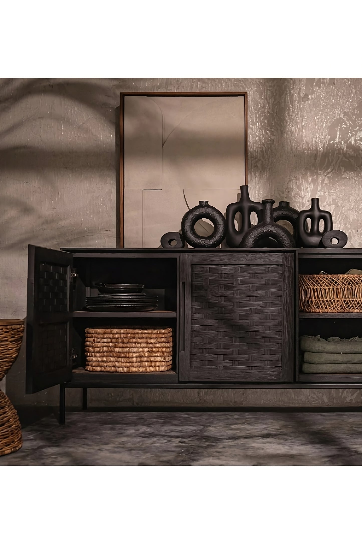 Handwoven Rattan 2-Door Low Dresser | dBodhi Karma