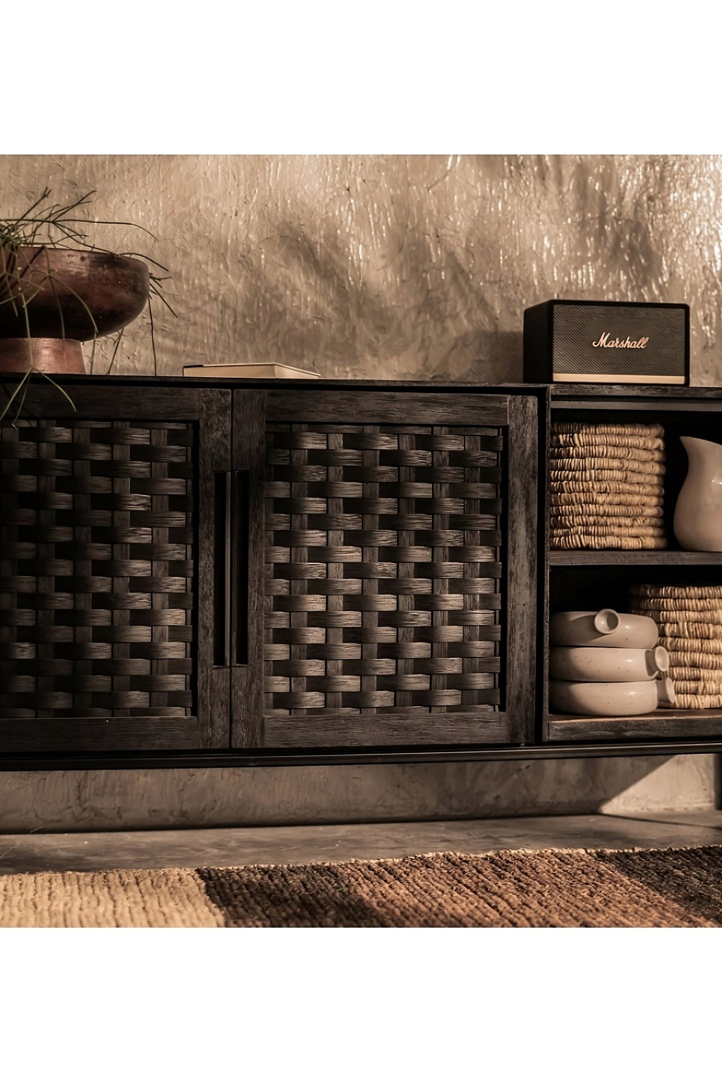 Handwoven Rattan Low Dresser With Shelves | dBodhi Karma