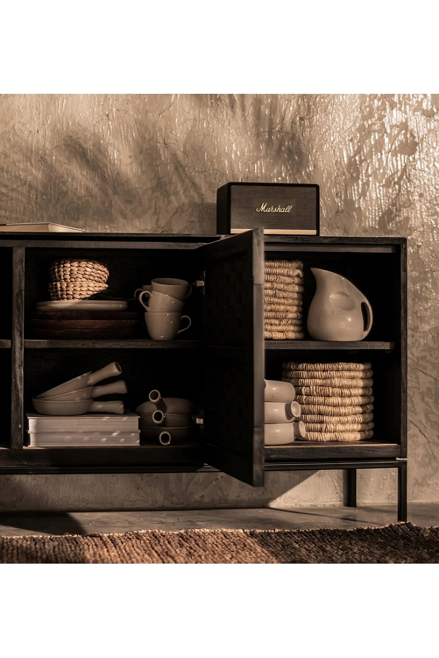 Handwoven Rattan Low Dresser With Shelves | dBodhi Karma
