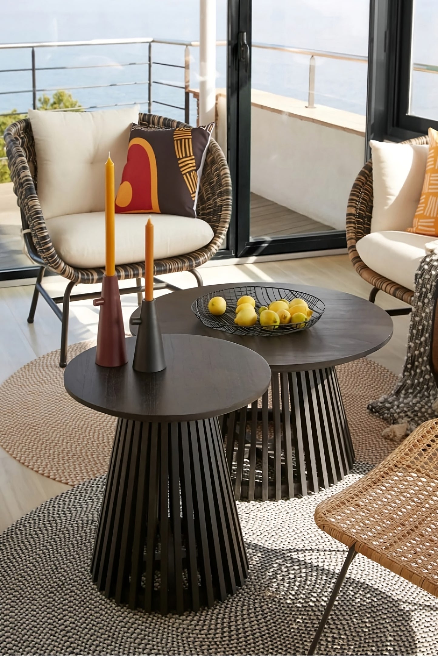 Round Black Teak Wood Pedestal Side Table | La Forma Jeanette