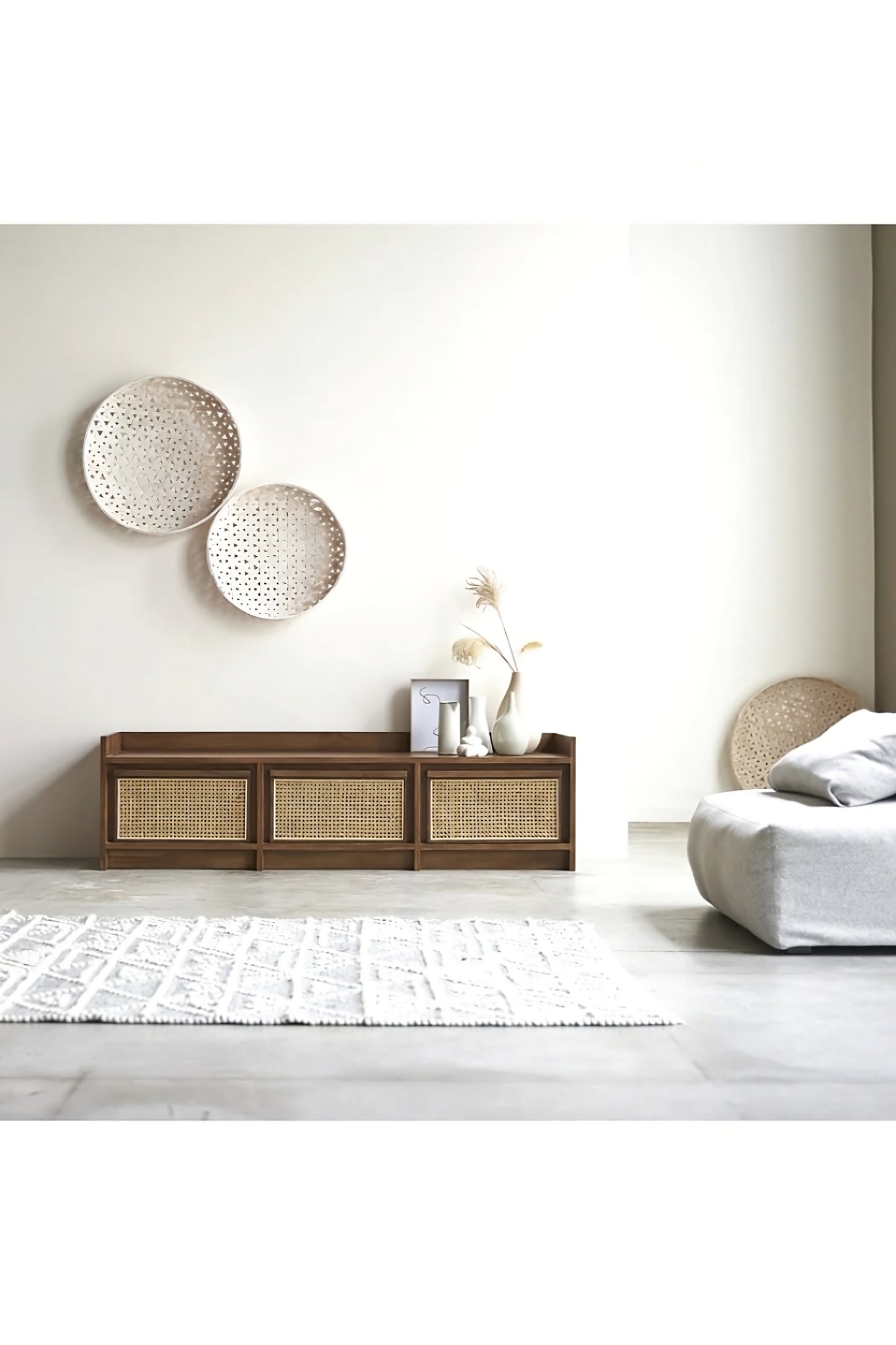 Solid Teak and Canework TV Unit | Tikamoon Roots