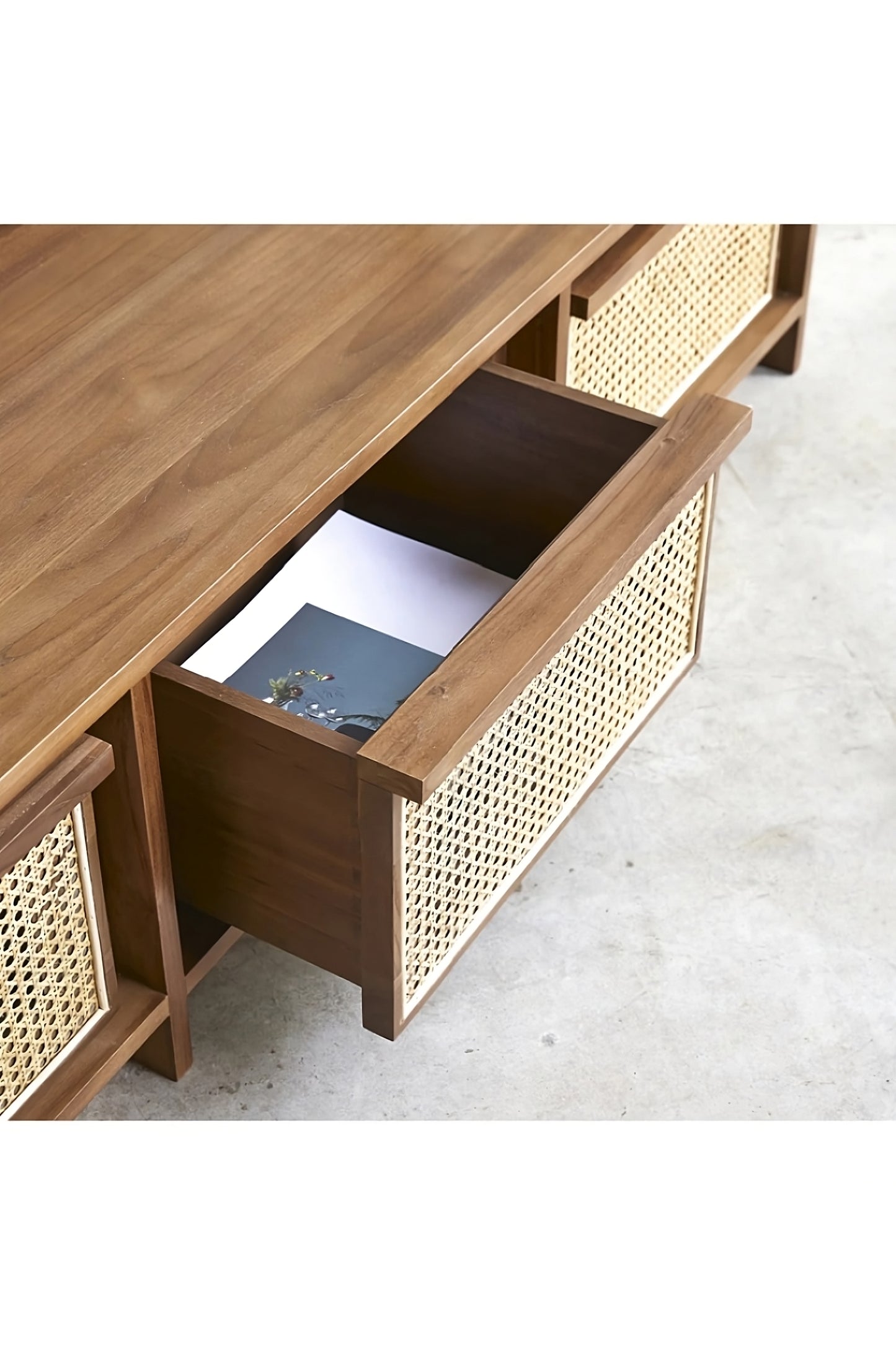 Solid Teak and Canework TV Unit | Tikamoon Roots