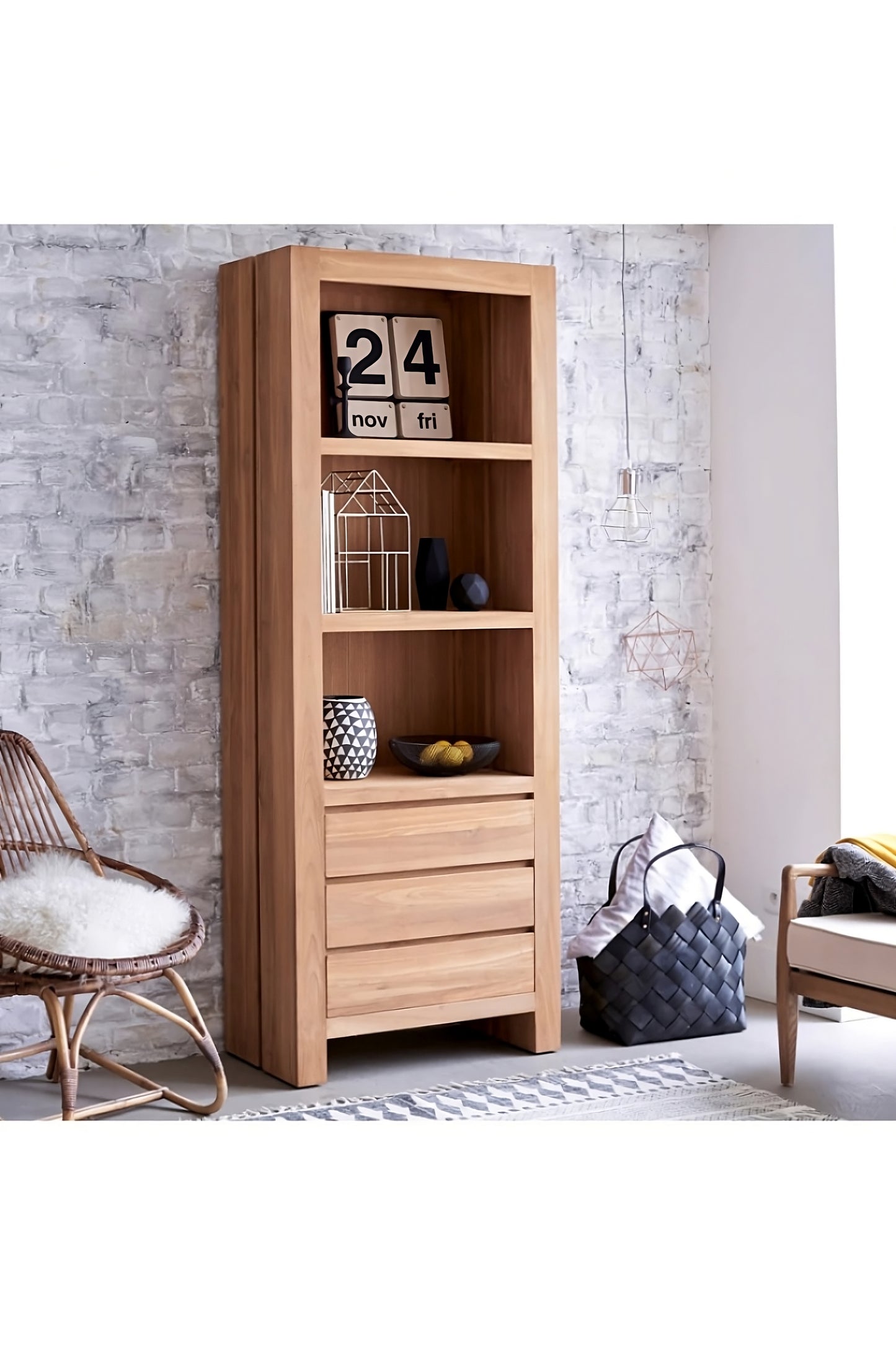 Teak Modern Minimalist Bookcase | Tikamoon Eden