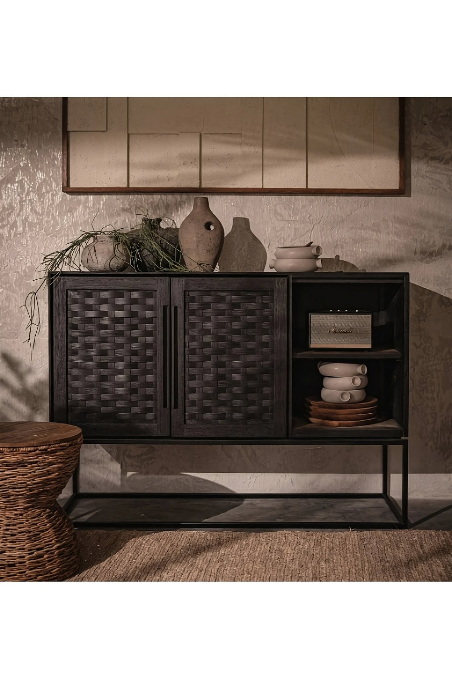 Black Woven Rattan 2-Door High Dresser | dBodhi Karma