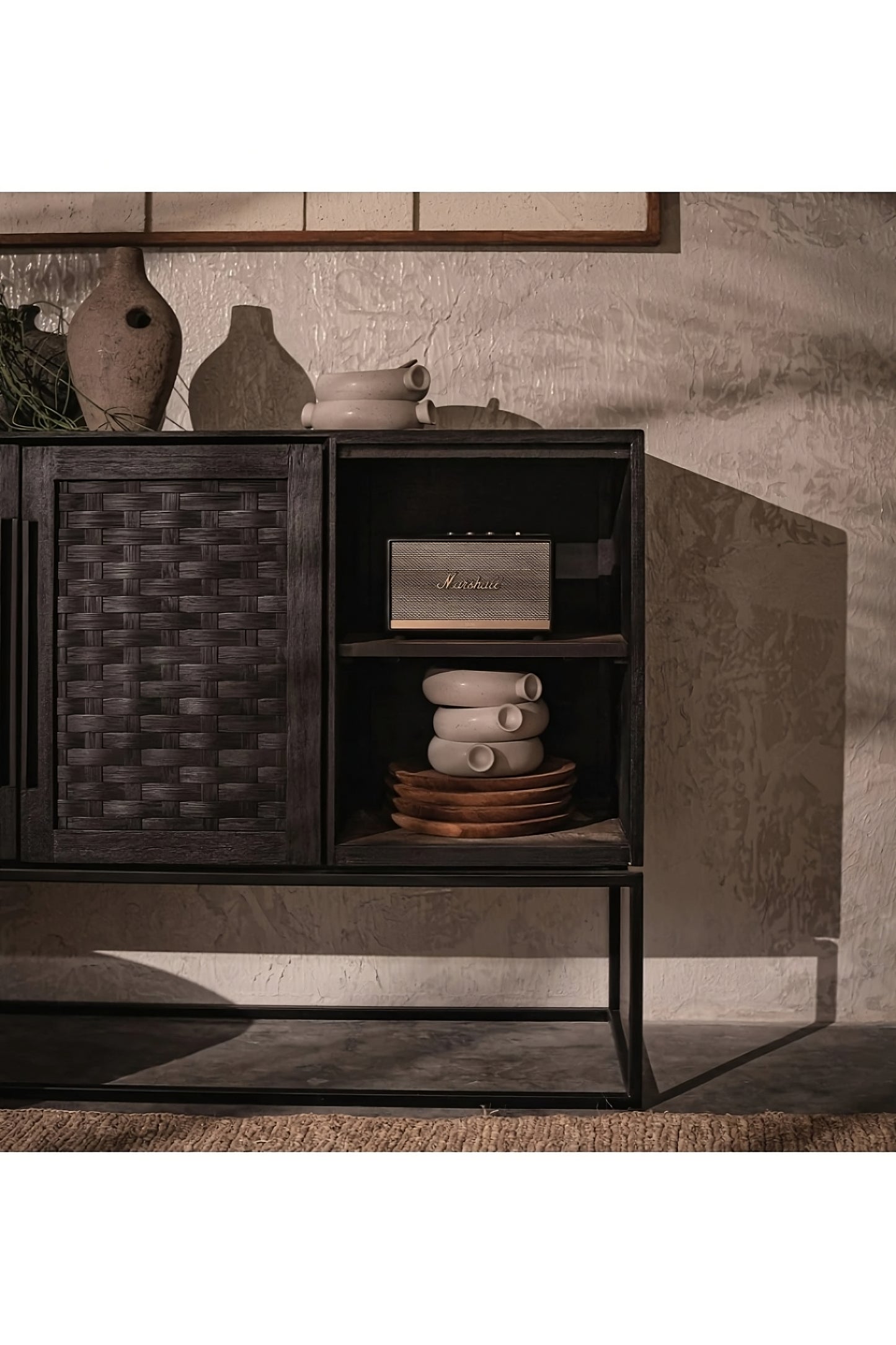 Black Woven Rattan 2-Door High Dresser | dBodhi Karma