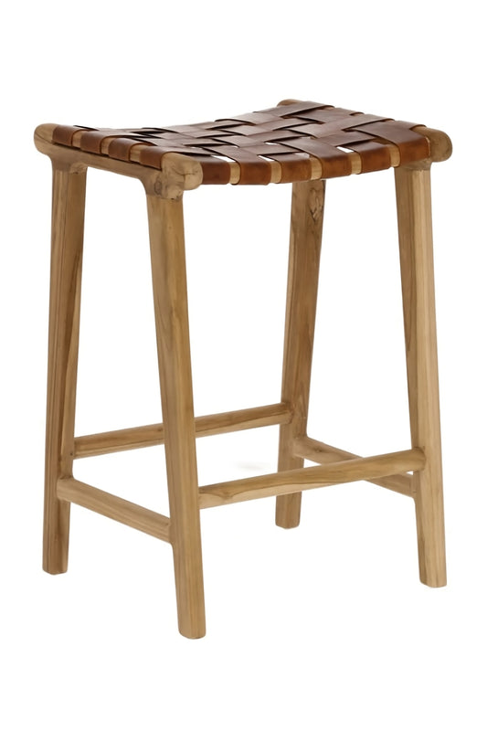 Braided Leather High Stool | La Forma Calixta