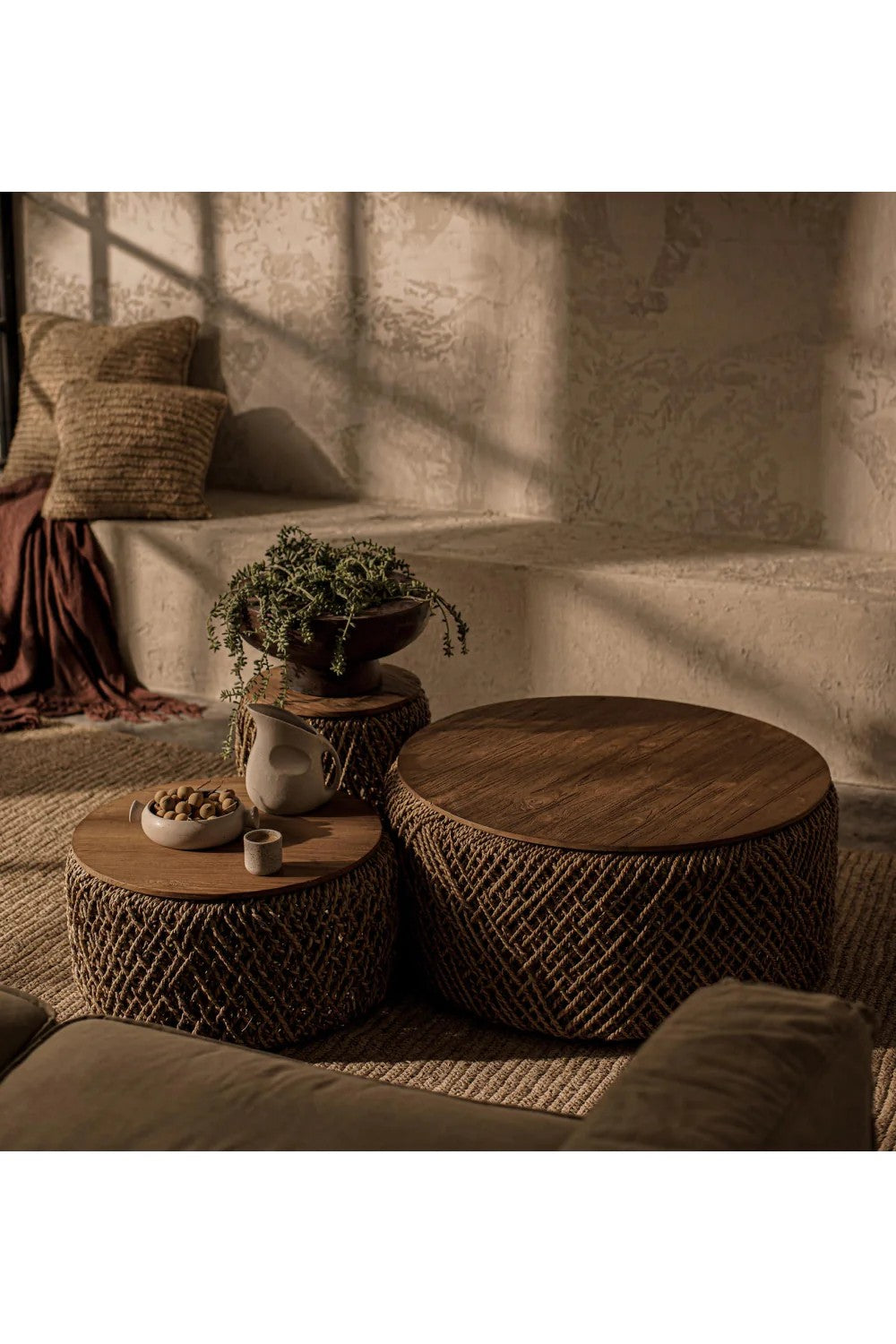 Round Woven Abaca Coffee Table Set (3) | dBodhi Knut
