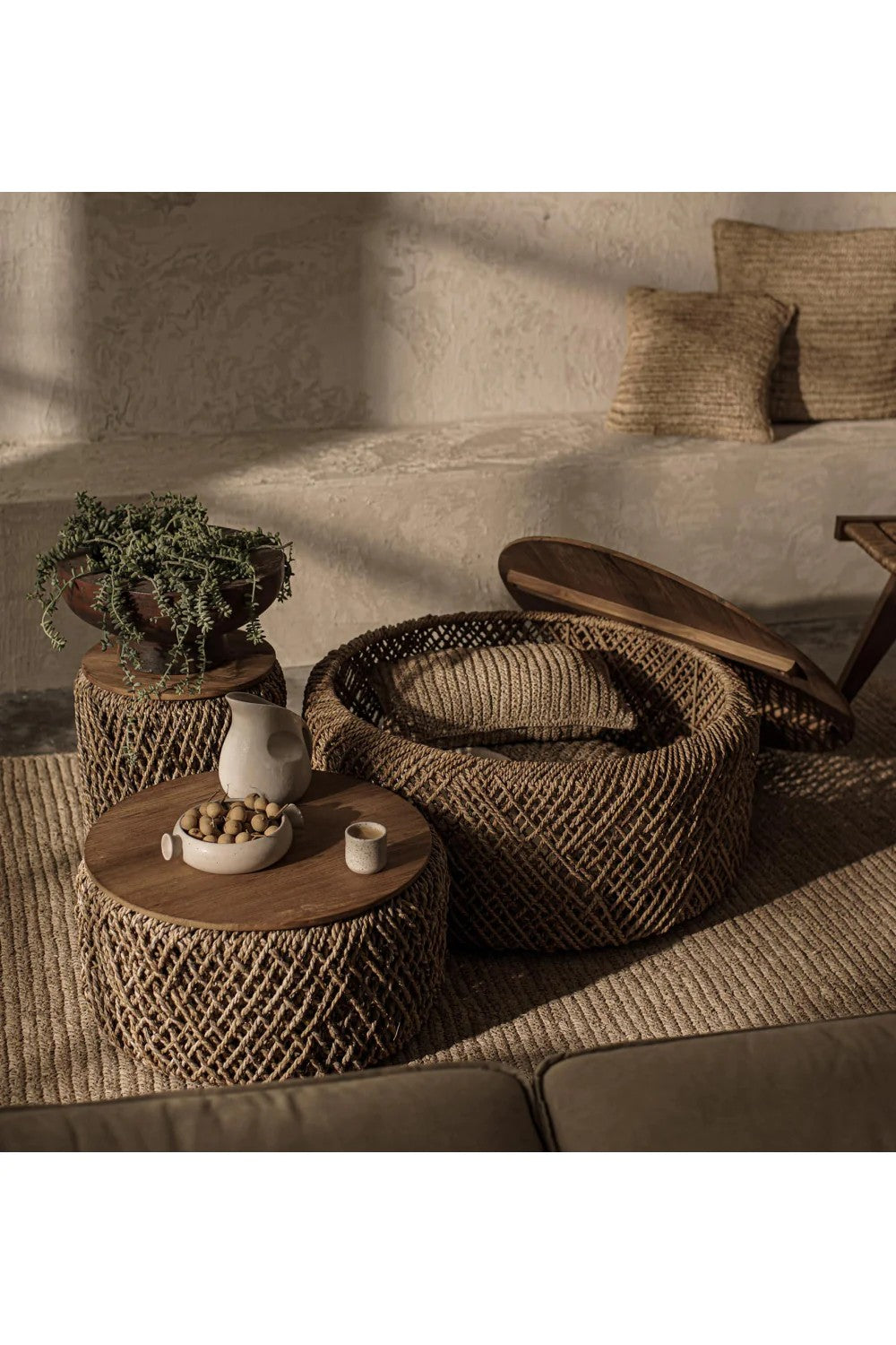 Round Woven Abaca Coffee Table Set (3) | dBodhi Knut