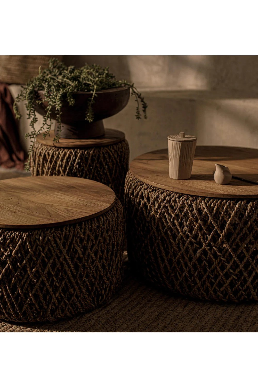 Round Woven Abaca Coffee Table Set (3) | dBodhi Knut