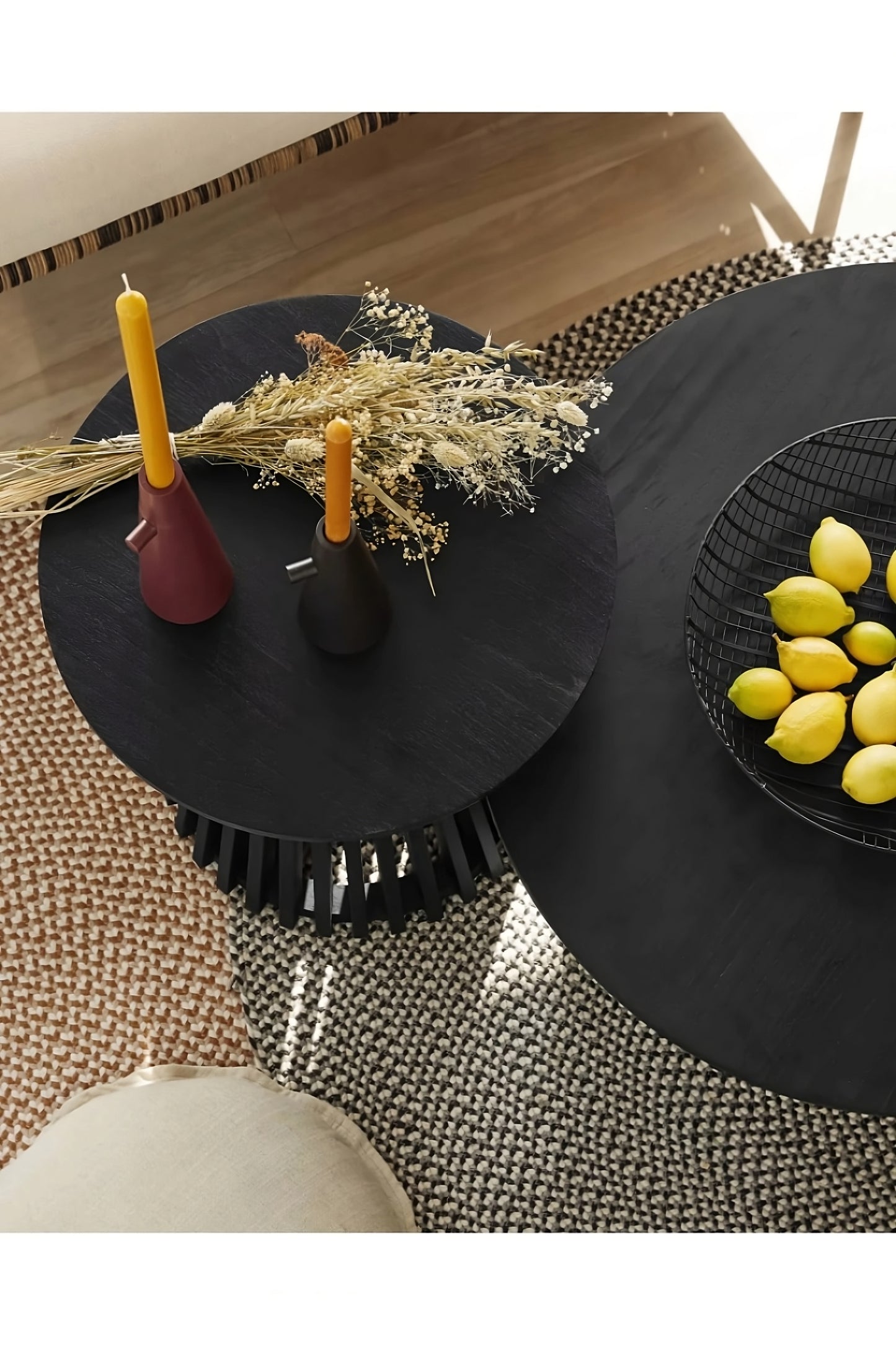 Round Black Teak Wood Pedestal Coffee Table | La Forma Jeanette