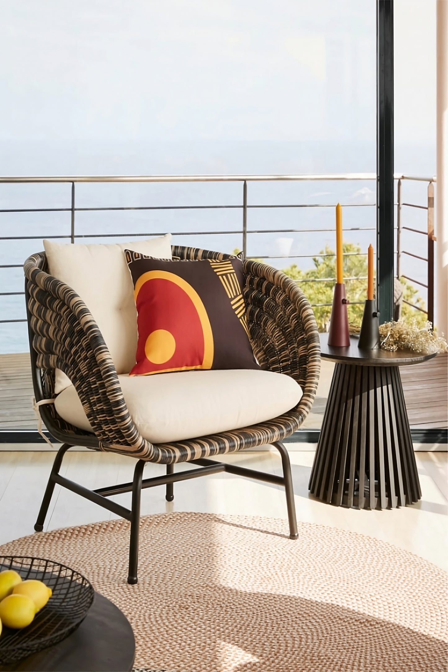 Round Black Teak Wood Pedestal Side Table | La Forma Jeanette
