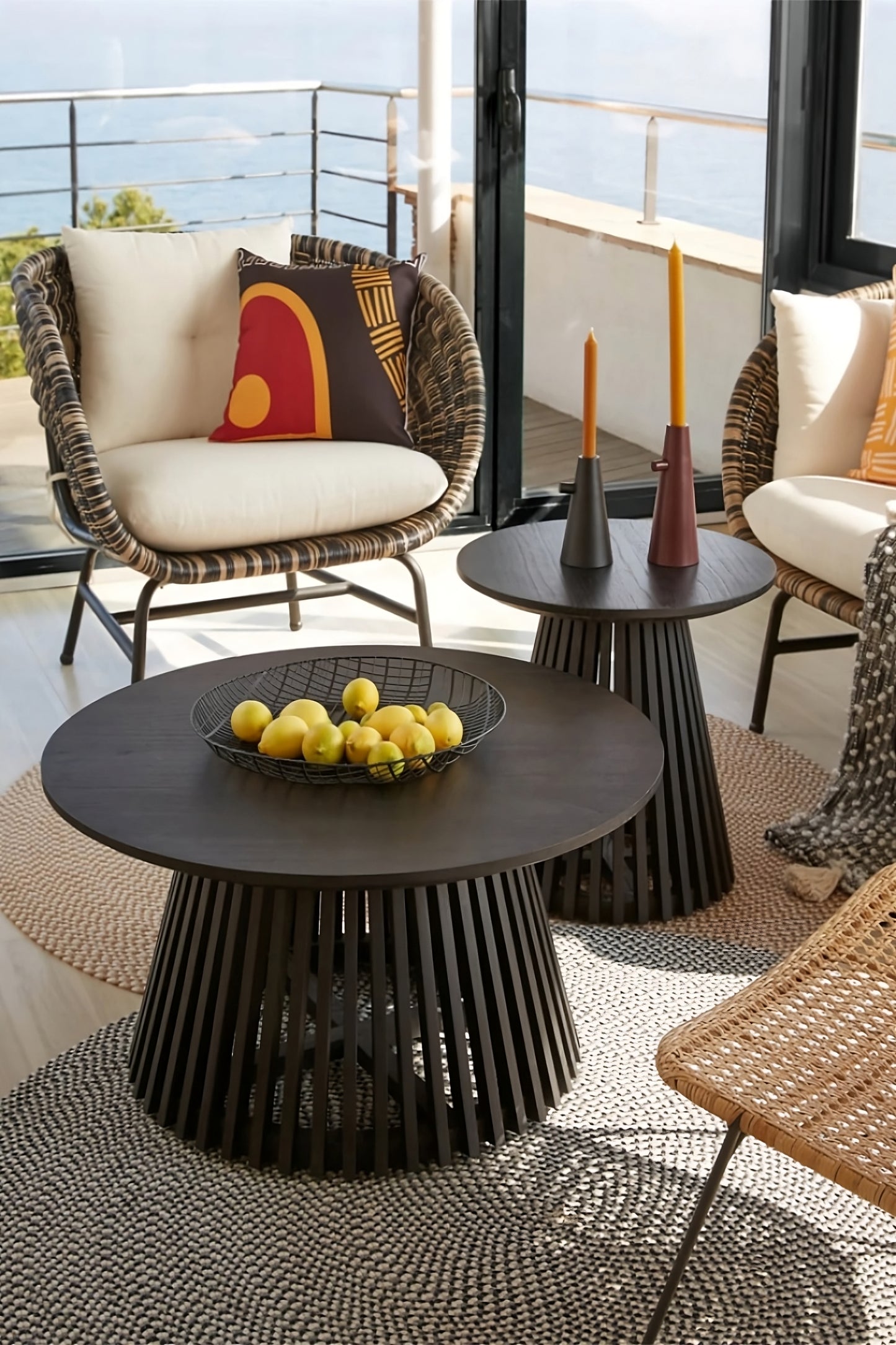Round Black Teak Wood Pedestal Side Table | La Forma Jeanette
