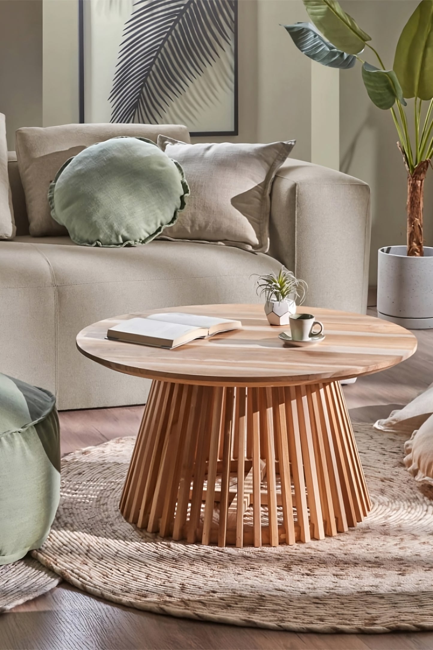 Round Teak Wood Pedestal Coffee Table | La Forma Jeanette