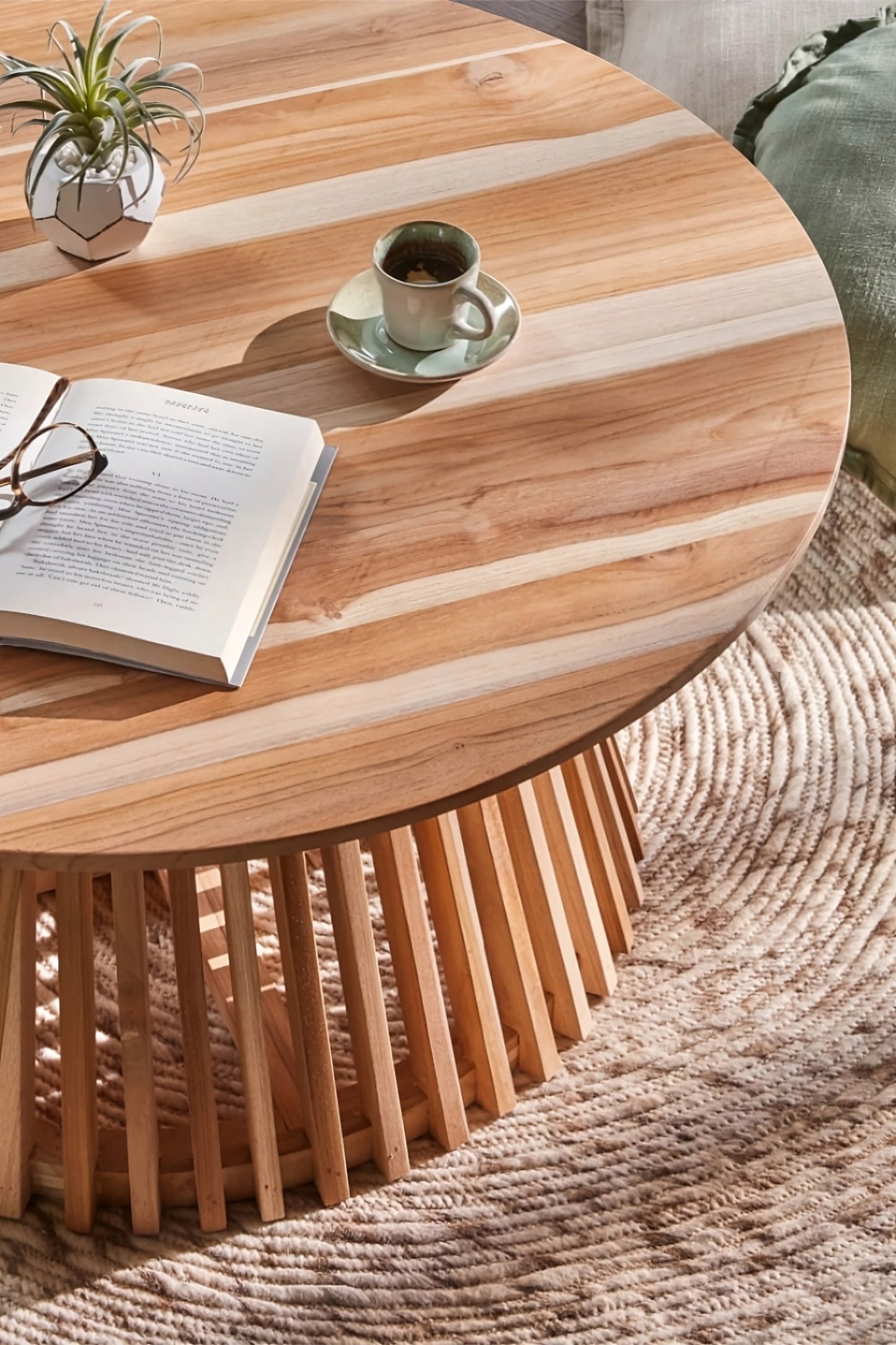 Round Teak Wood Pedestal Coffee Table | La Forma Jeanette