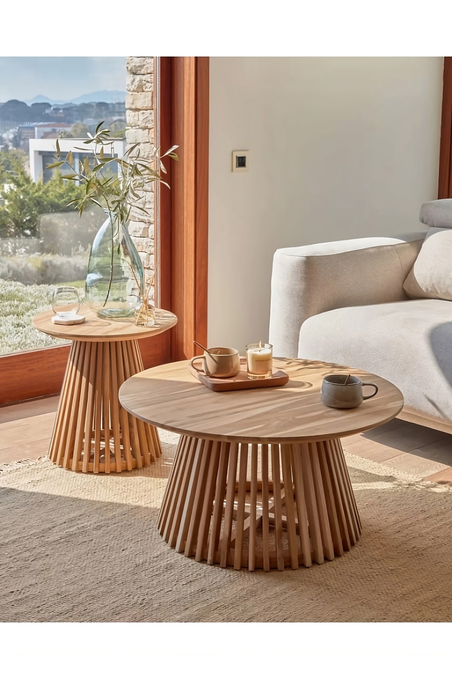 Round Teak Wood Pedestal Coffee Table | La Forma Jeanette