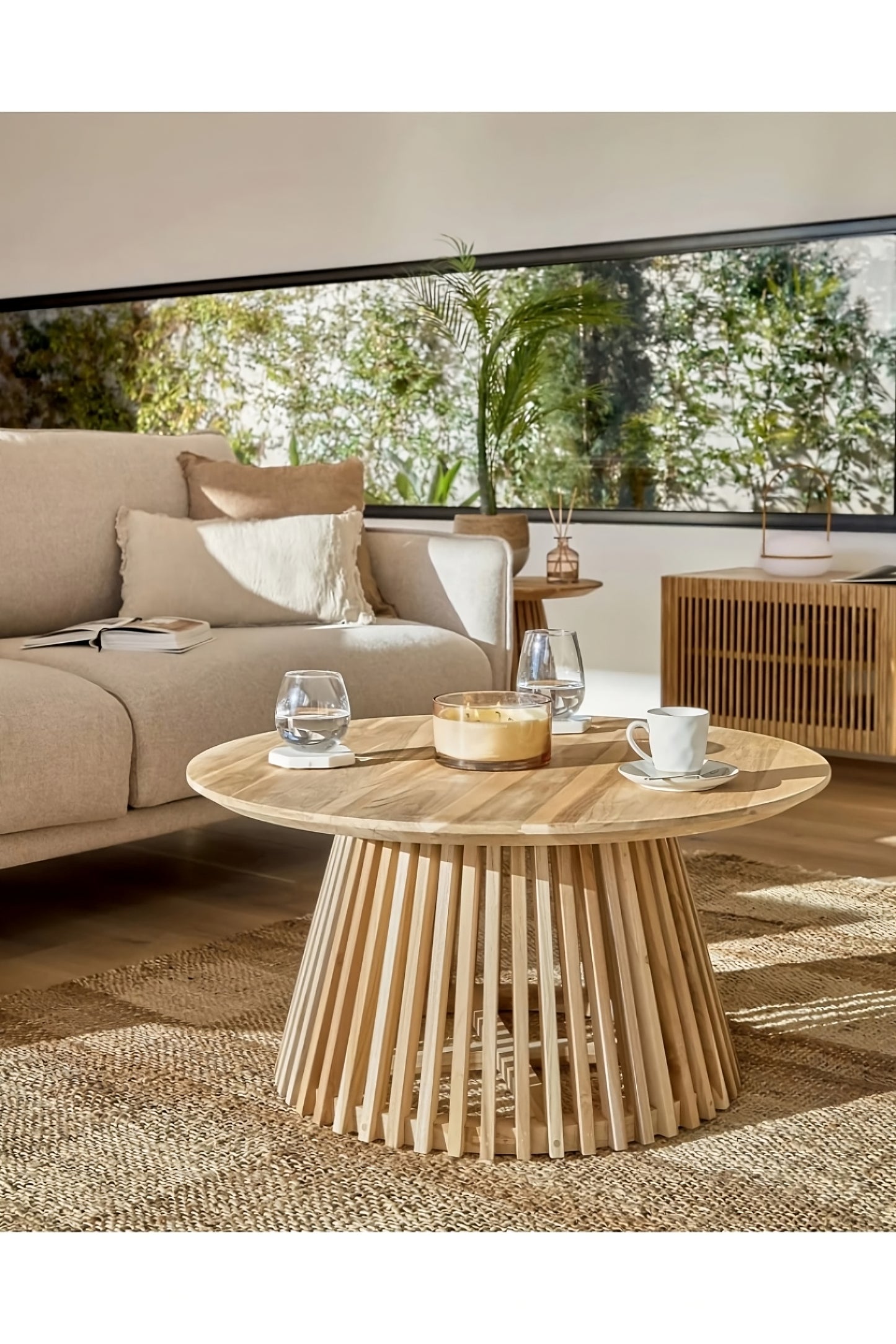 Round Teak Wood Pedestal Coffee Table | La Forma Jeanette