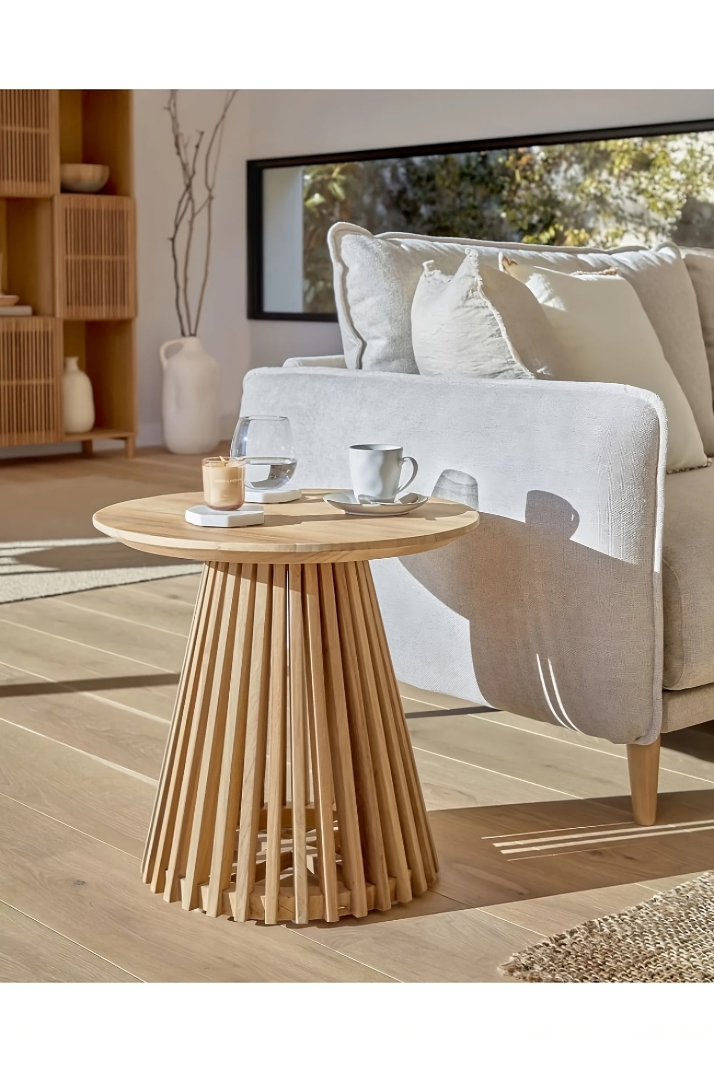 Round Teak Wood Pedestal Side Table | La Forma Jeanette