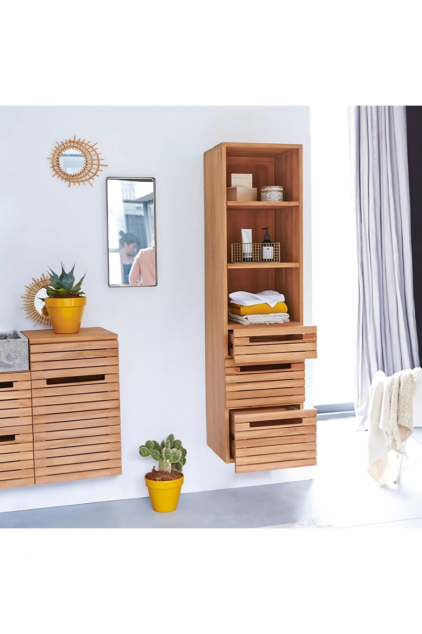 Tall Solid Teak Bathroom Cabinet | Tikamoon Slats