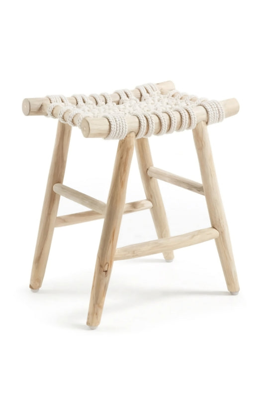 Teak Robe Webbing Accent Stool | La Forma Eclipse