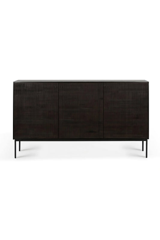 Varnished Teak Black Sideboard | Ethnicraft Grooves