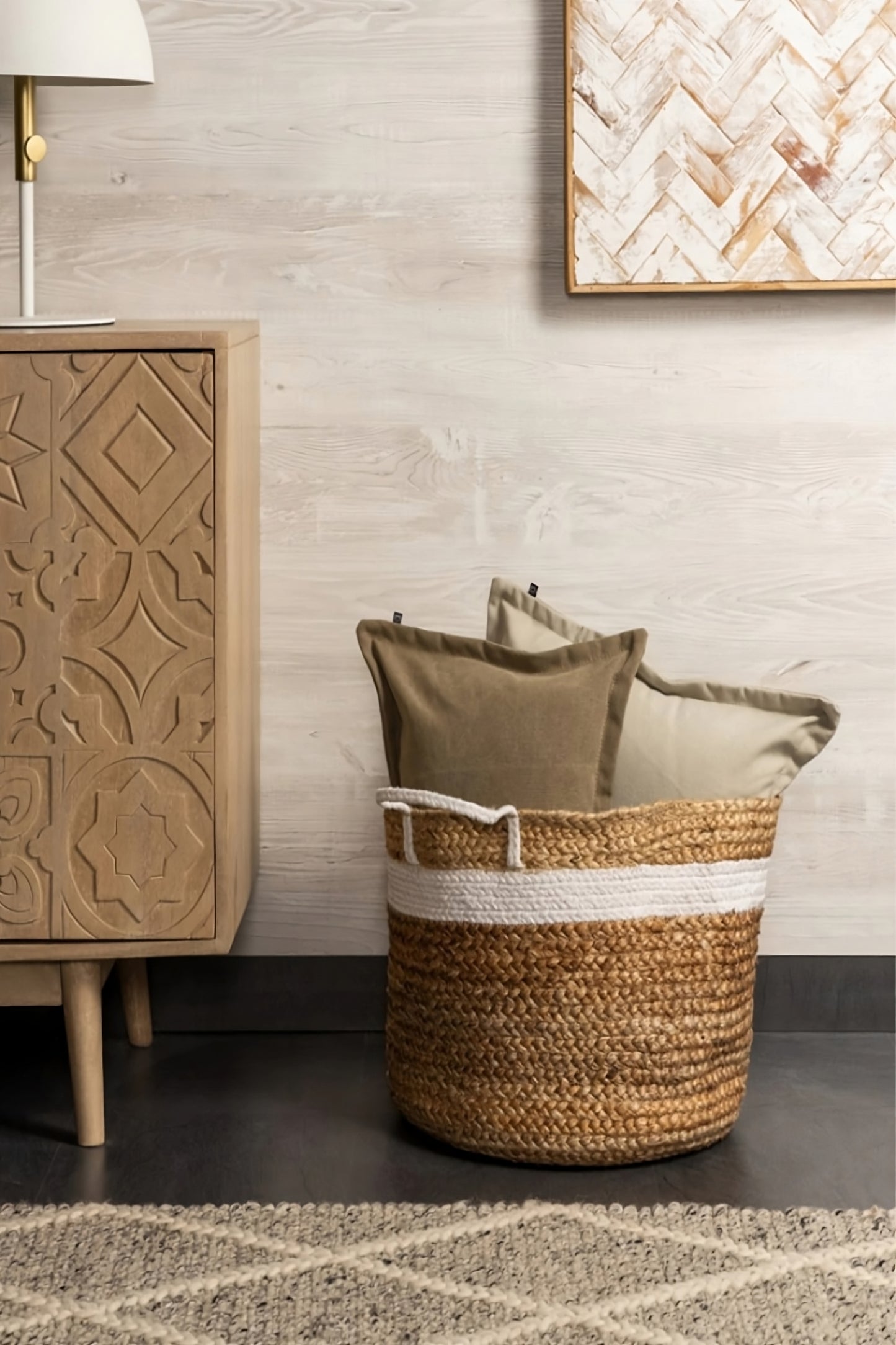 White & Black Jute Basket | La Forma Saht