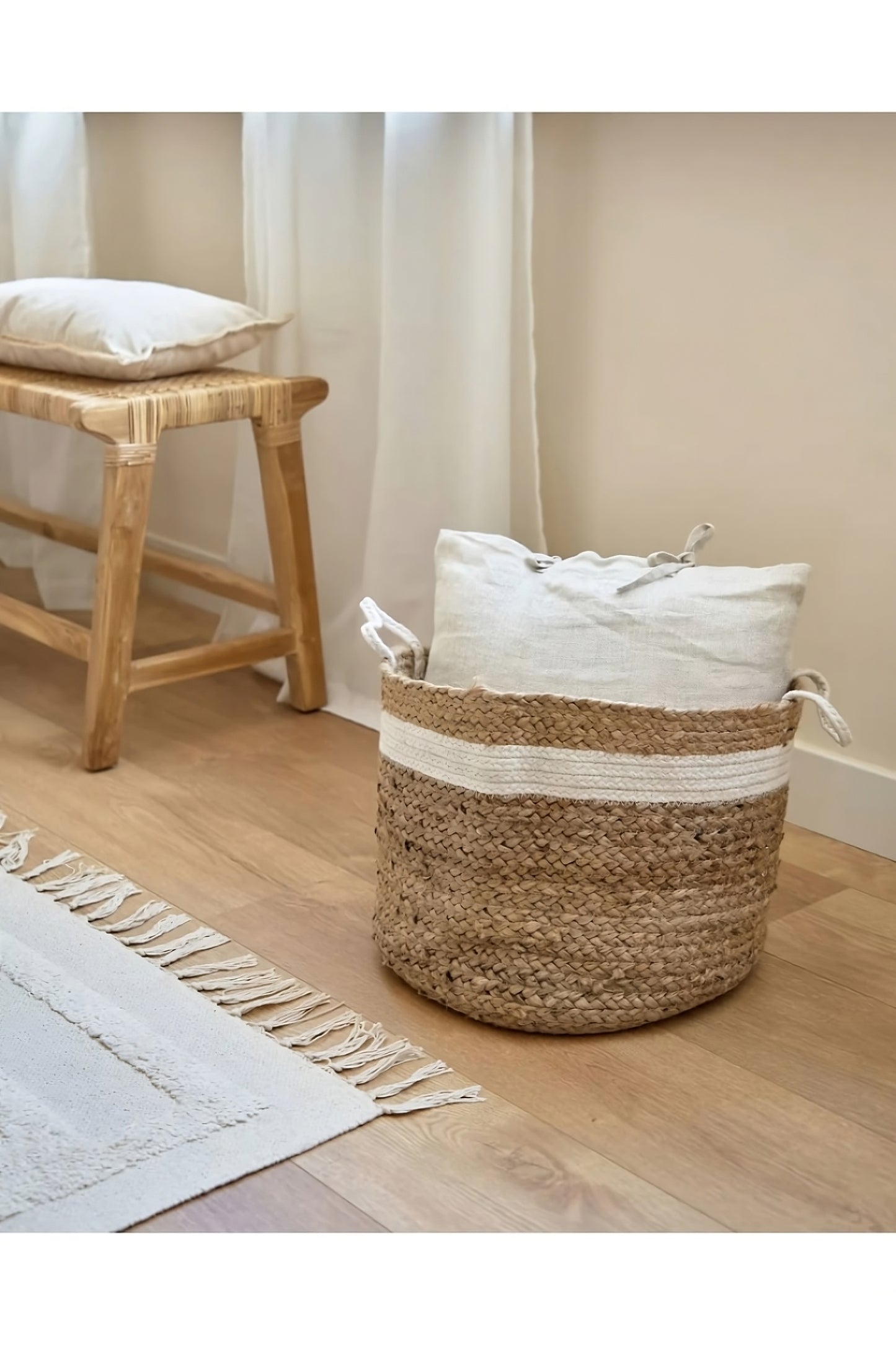 White & Black Jute Basket | La Forma Saht